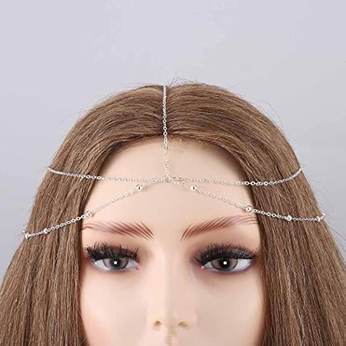 Bomine Boho Beaded Head Chain Gypsy Hair Chain Festival Wedding Jewelry Headpieces Hair Acessories for Women and Girls (Silver) - Image 4